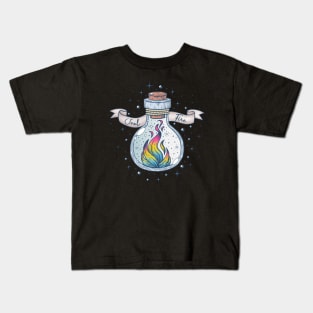 Pansexual Fire Occult Bottle LGBT Pan Pride Flag Kids T-Shirt